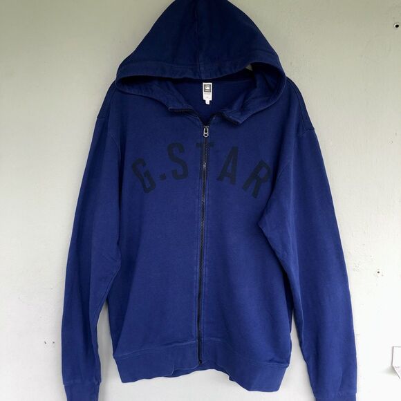 G-Star Raw Full Zip Up Hoodie Sweater Sweatshirt Jacket Men L Blue Casual Street - Picture 1 of 13